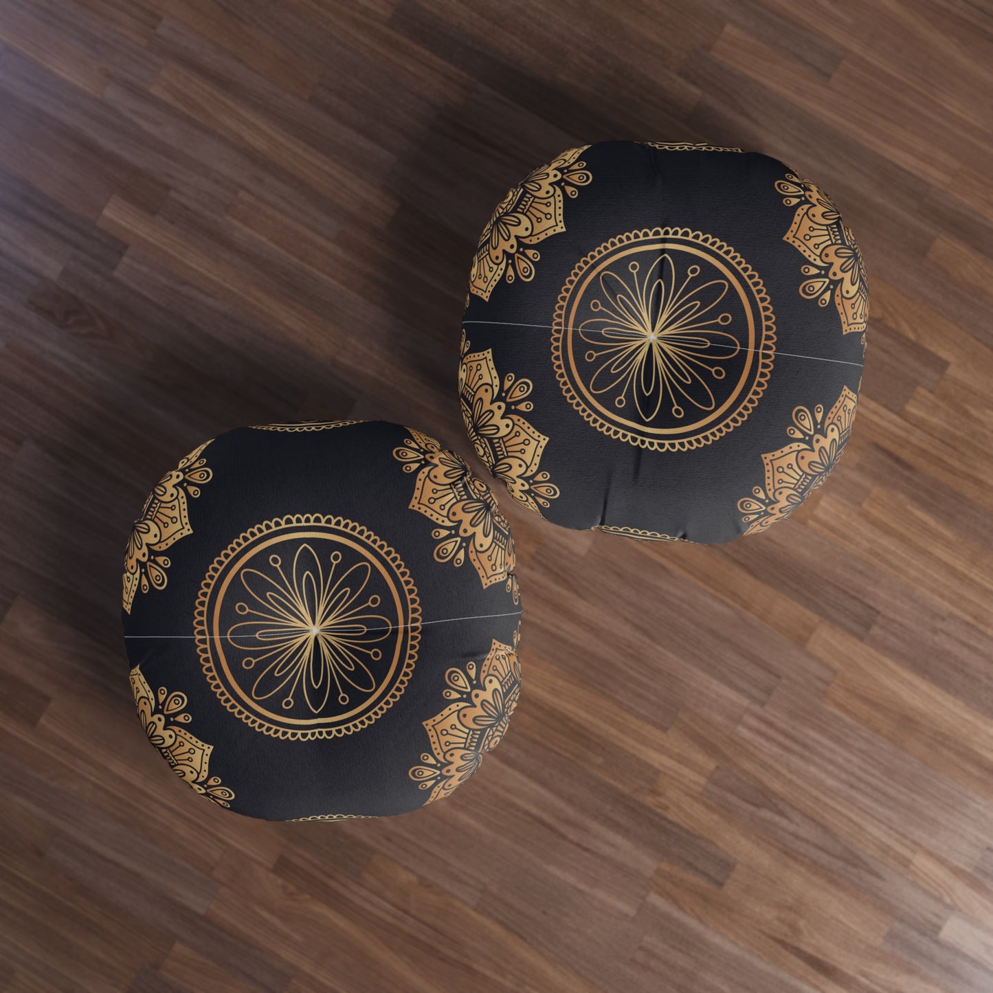 "Black Gold" MandalaTufted Floor Pillow, Round