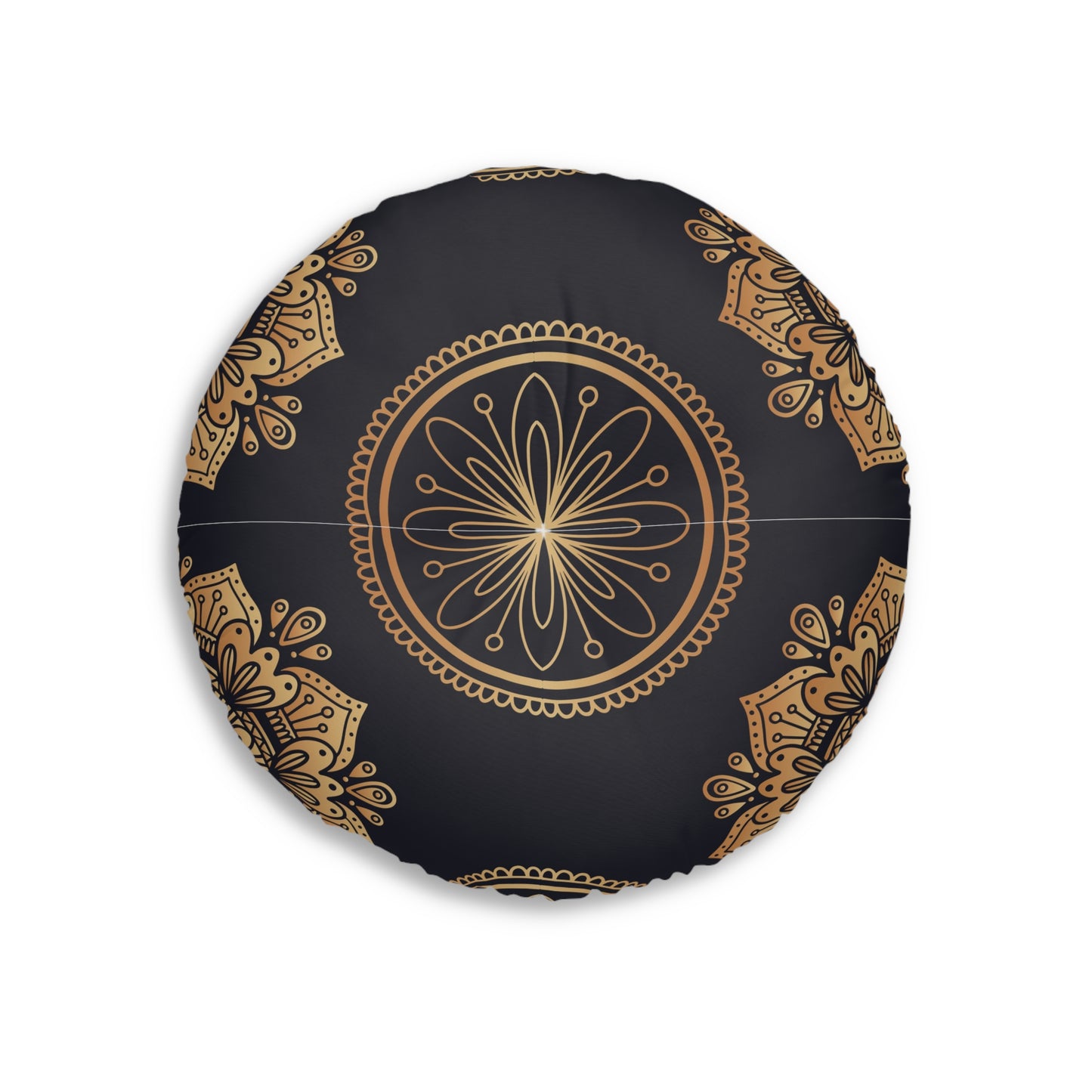 "Black Gold" MandalaTufted Floor Pillow, Round
