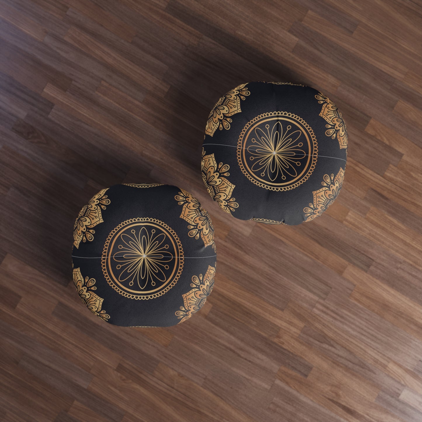 "Black Gold" MandalaTufted Floor Pillow, Round