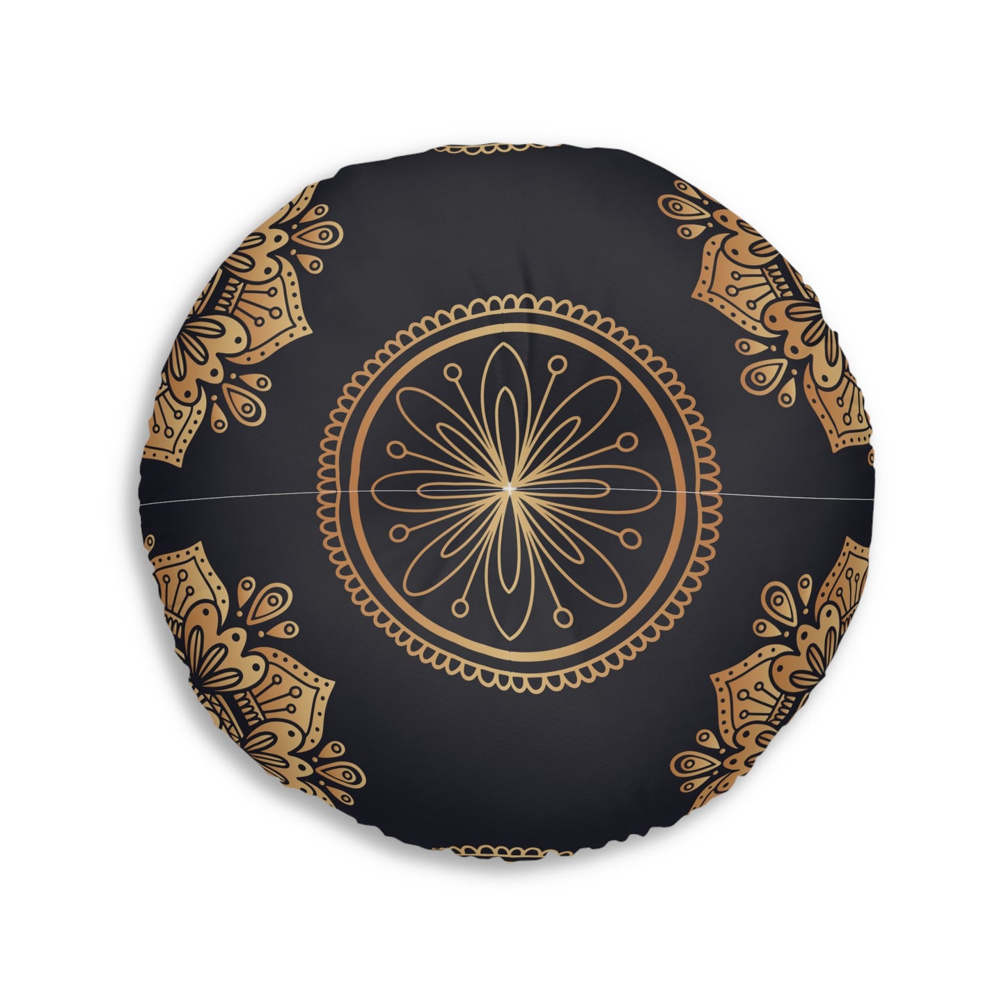 "Black Gold" MandalaTufted Floor Pillow, Round