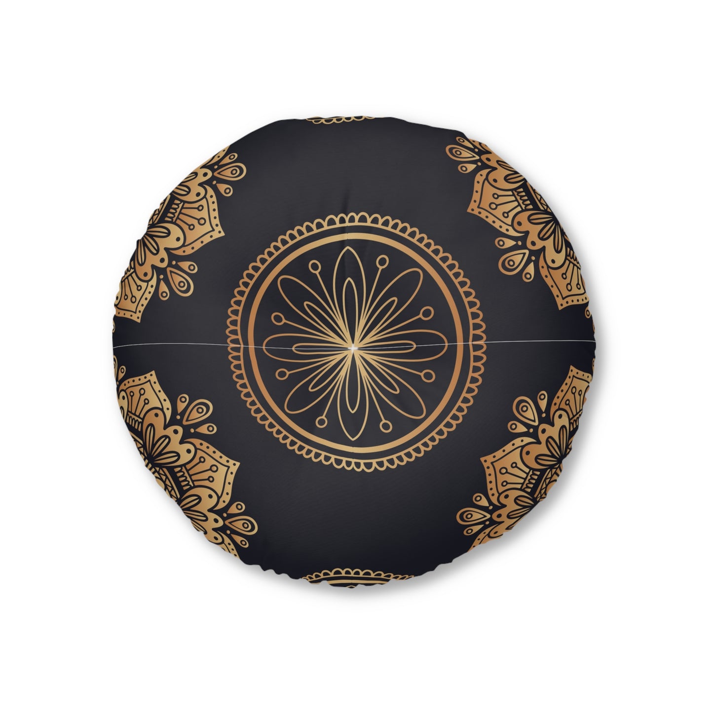 "Black Gold" MandalaTufted Floor Pillow, Round