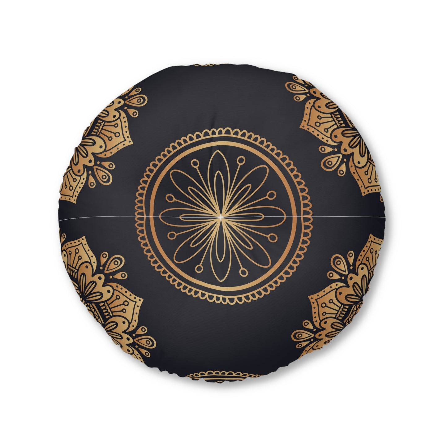 "Black Gold" MandalaTufted Floor Pillow, Round